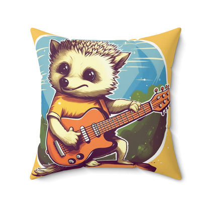 Hedgehog Guitar Band Musician Furry Cute Graphic Spun Polyester Square Pillow