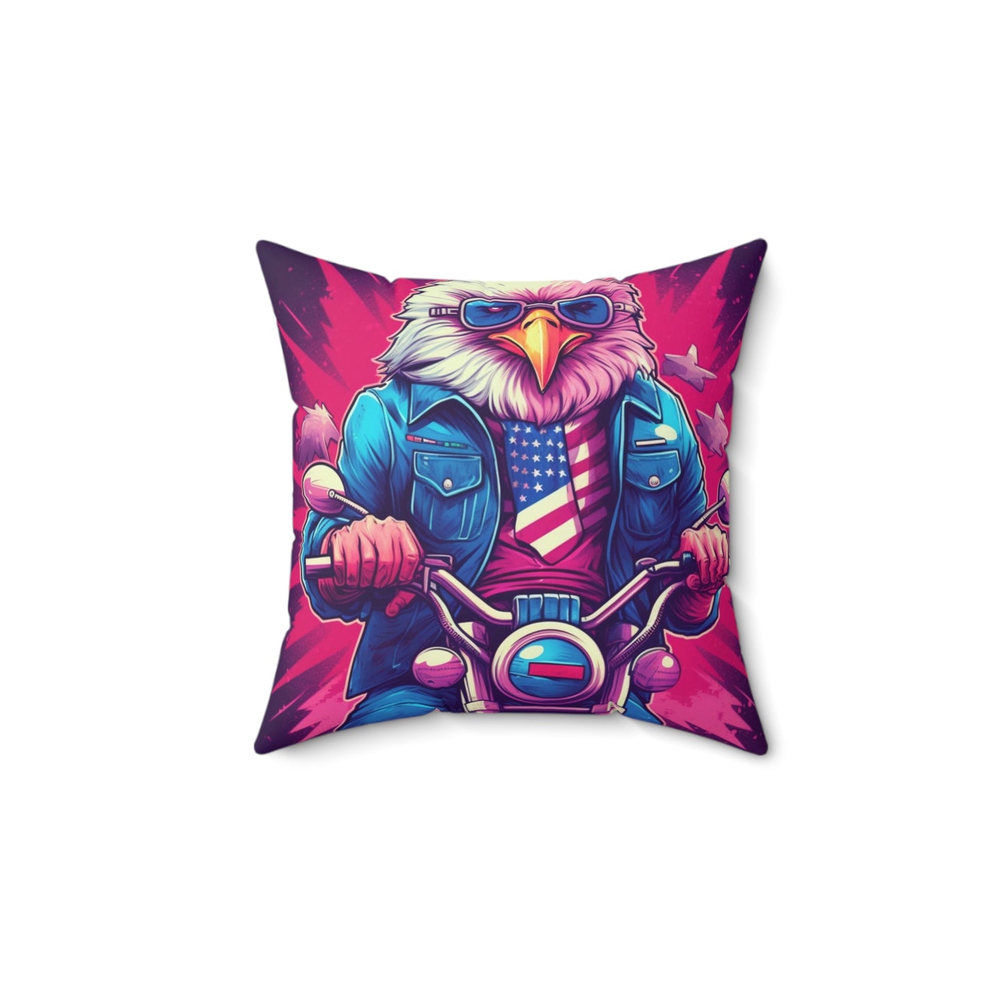 American Bald Eagle Riding Motercycle USA Gang Style Spun Polyester Square Pillow