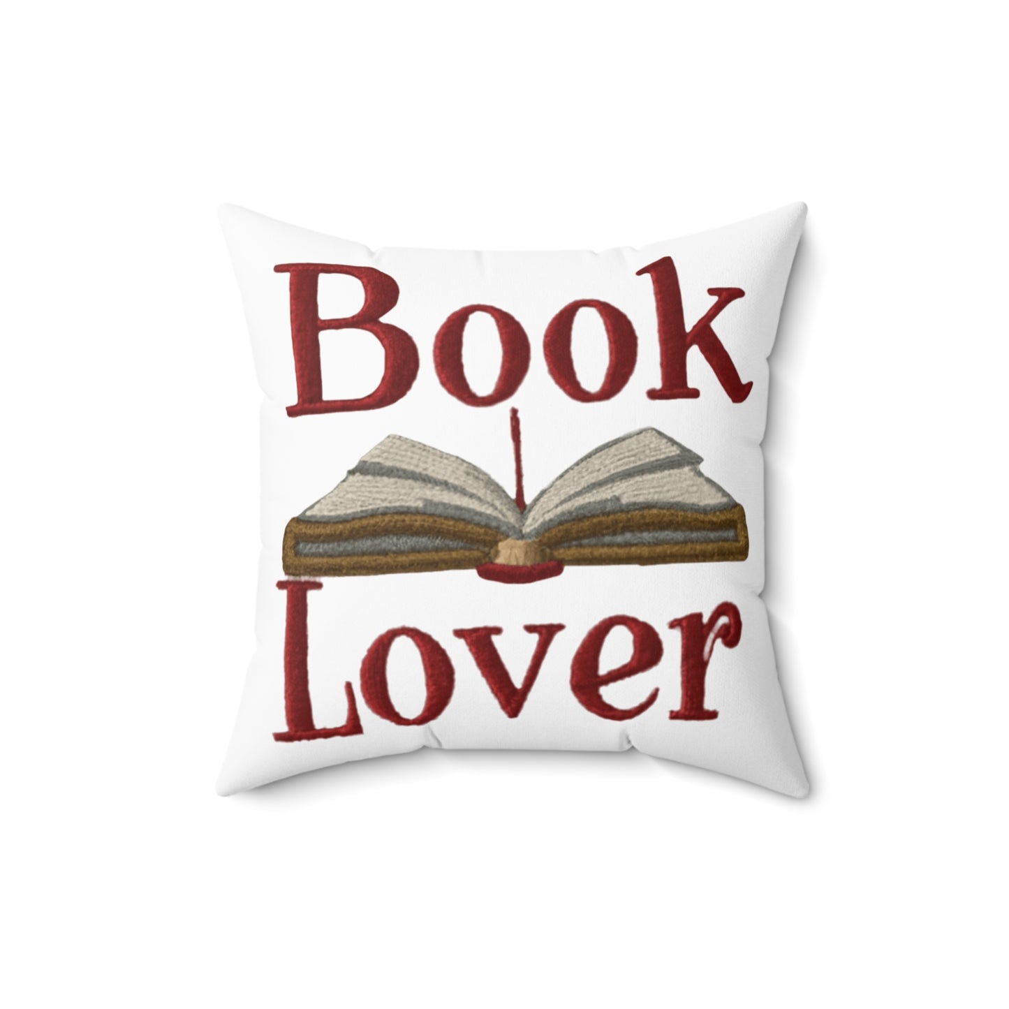 Open Book Embroidery Art: Book Lover Text for Avid Readers - Spun Polyester Square Pillow