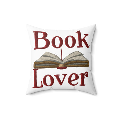 Open Book Embroidery Art: Book Lover Text for Avid Readers - Spun Polyester Square Pillow