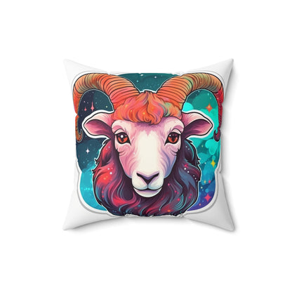 Aries Zodiac Sign - Vivid & Bright Color Cosmic Astrology Symbol - Spun Polyester Square Pillow