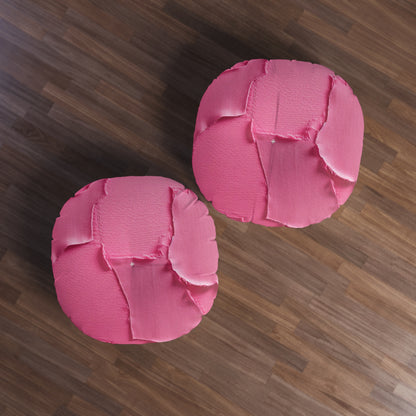 Distressed Neon Pink: Edgy, Ripped Denim-Inspired Doll Fabric - Tufted Floor Pillow, Round