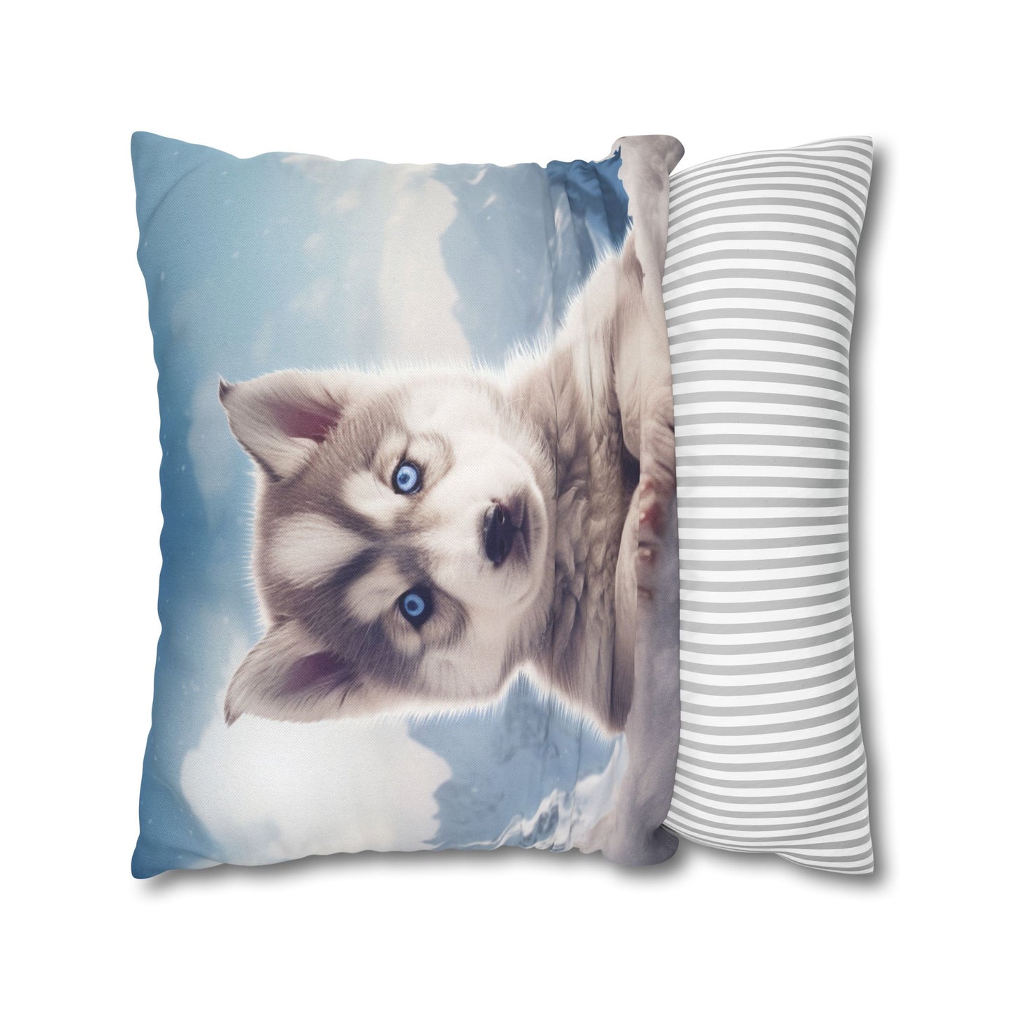 Husky Puppy Winter Wonder - Snowy Mountain Backdrop Spun Polyester Square Pillow Case