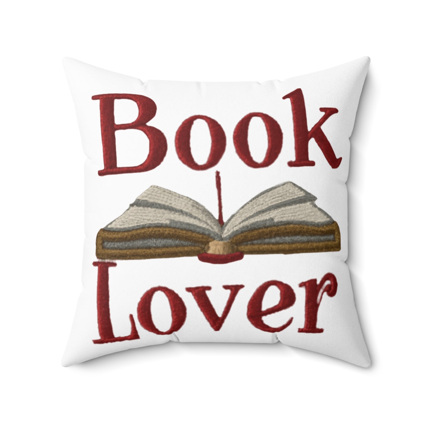 Open Book Embroidery Art: Book Lover Text for Avid Readers - Spun Polyester Square Pillow