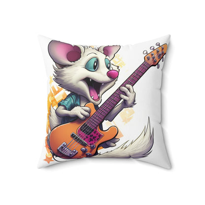 Guitar Player Opossum Cute Animal Graphic Spun Polyester Square Pillow