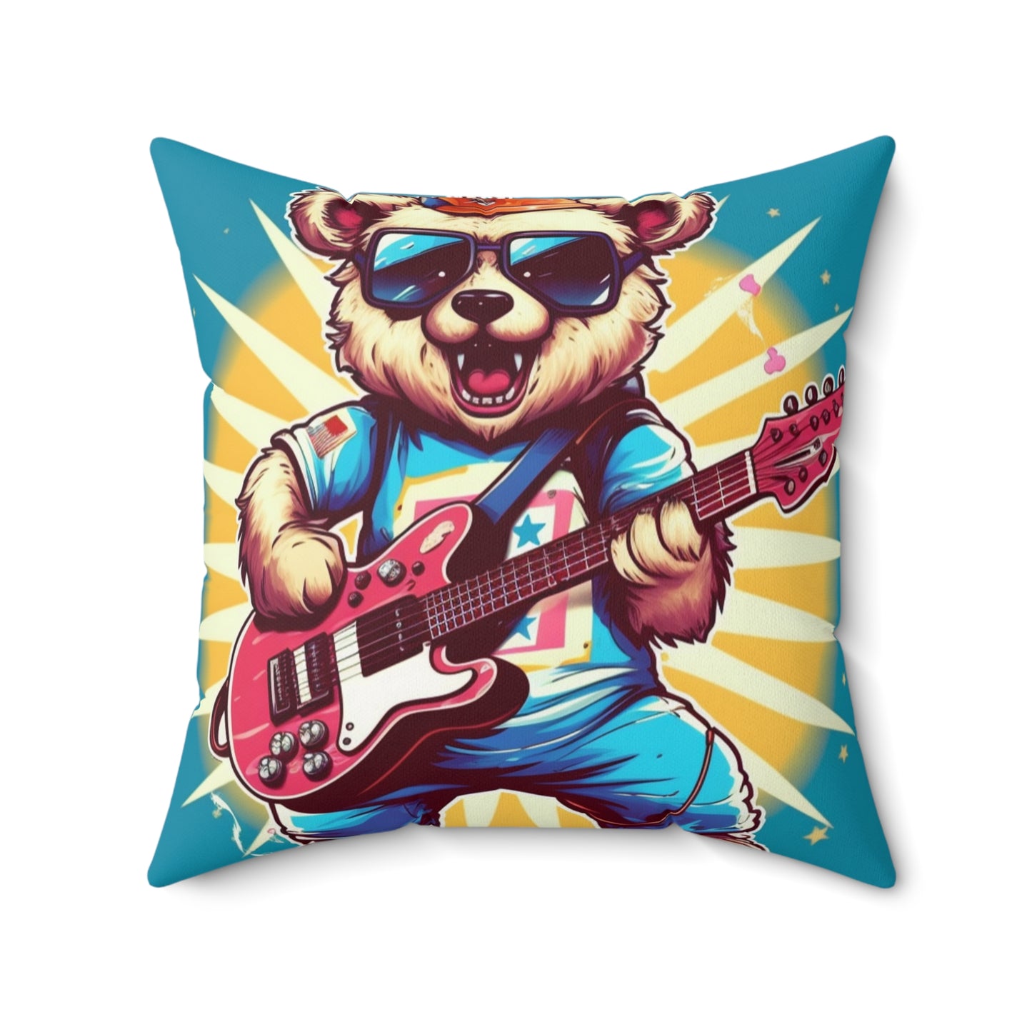 Bear Guitarist Music Guitar Player Animal Graphic Spun Polyester Square Pillow