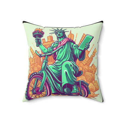 Statue of Liberty Cyclist Bike Rider American Graphic Spun Polyester Square Pillow