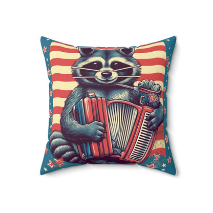 Raccoon Accordion Musician Furry Animal Graphic Spun Polyester Square Pillow