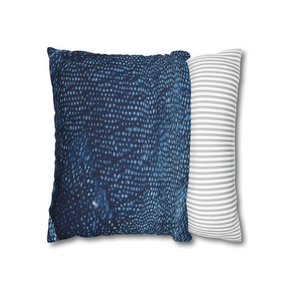 Dark Blue: Distressed Denim-Inspired Fabric Design - Spun Polyester Square Pillow Case