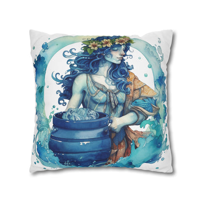 Artistic Aquarius Zodiac - Watercolor Water-Bearer Depiction - Spun Polyester Square Pillow Case