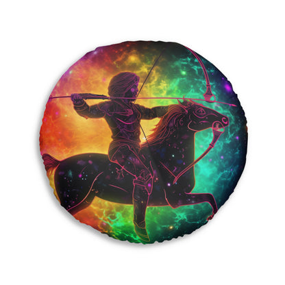 Colorful Sagittarius Zodiac Sign - Star Universe Theme - Tufted Floor Pillow, Round