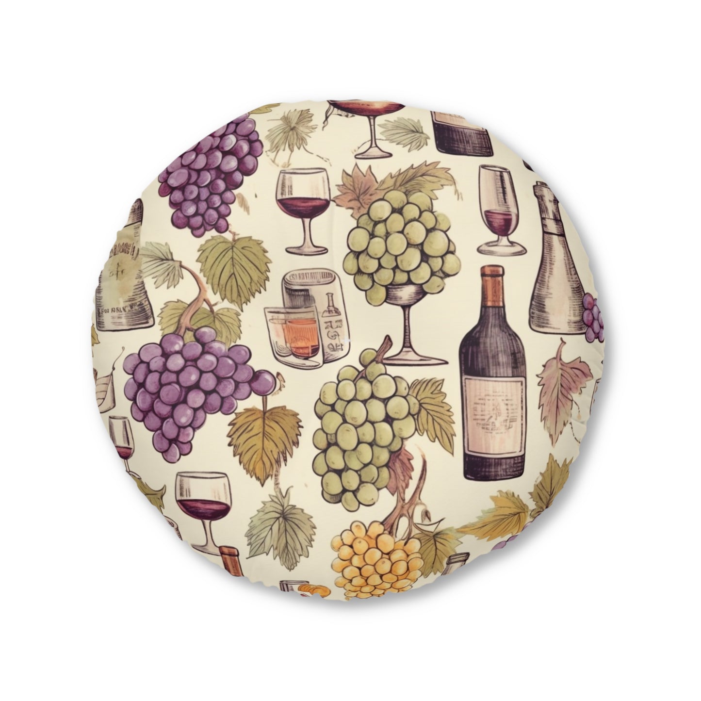 Wine Lovers Theme: Varieties of Wine, Grapes & Vineyards Design Tufted Floor Pillow, Round