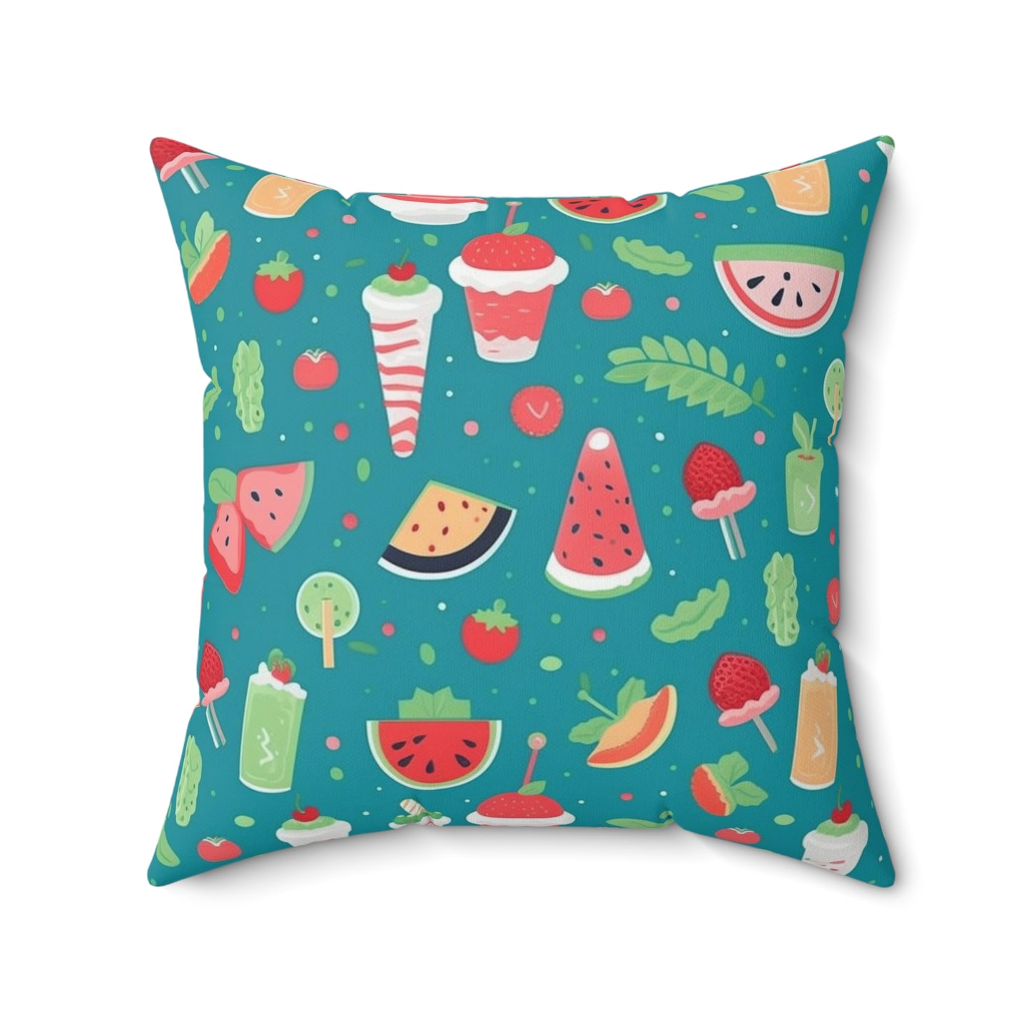 Quirky Summer Food Watermelon Ice Cream Cocktail Pattern Spun Polyester Square Pillow