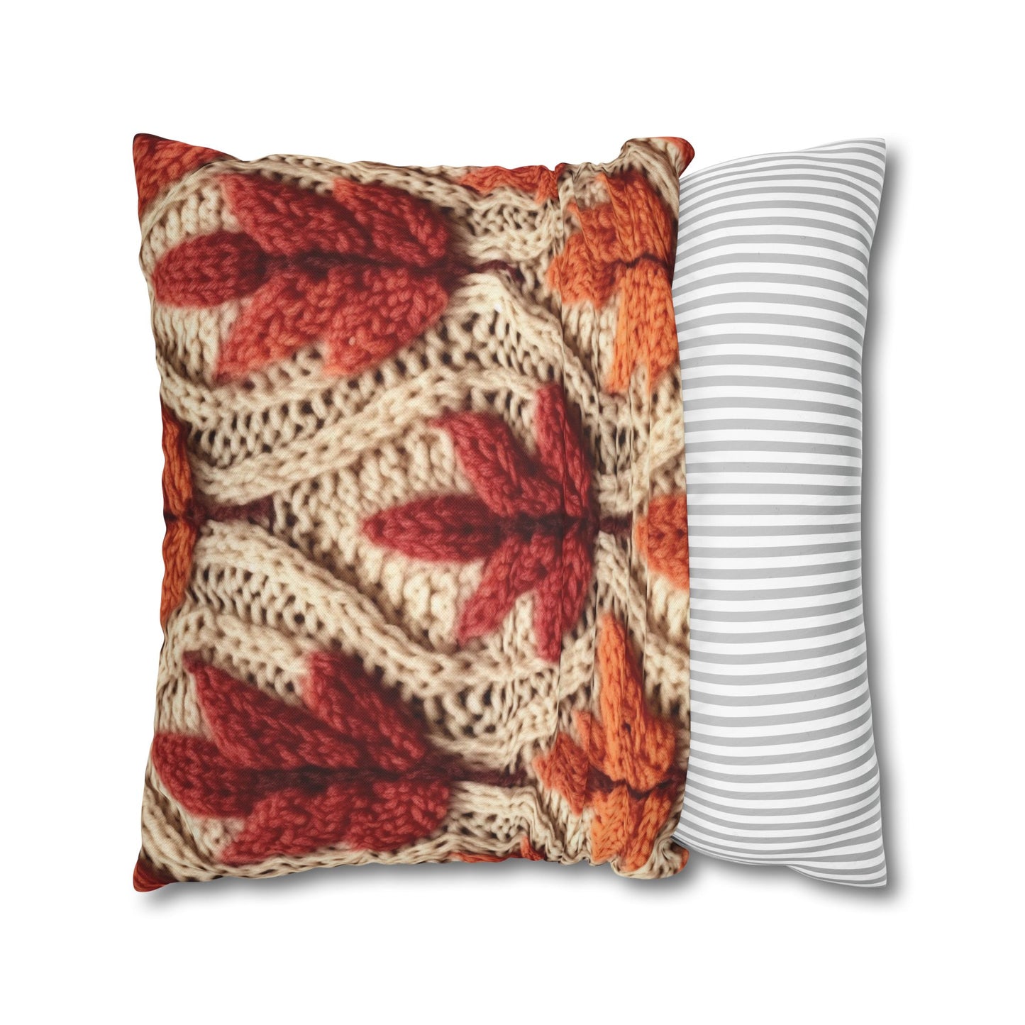 Crochet Fall Leaves: Harvest Rustic Design - Golden Browns -Woodland Maple Magic - Spun Polyester Square Pillow Case