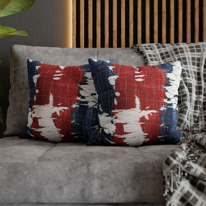 Patriotic Red, White & Blue: Distressed Denim-Style, Torn Fabric - Spun Polyester Square Pillow Case