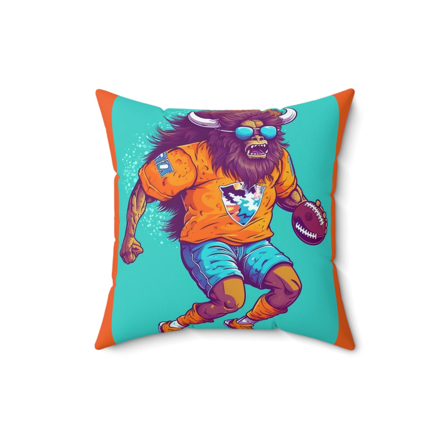 American Buffalo Football Player Sport USA Graphic Spun Polyester Square Pillow