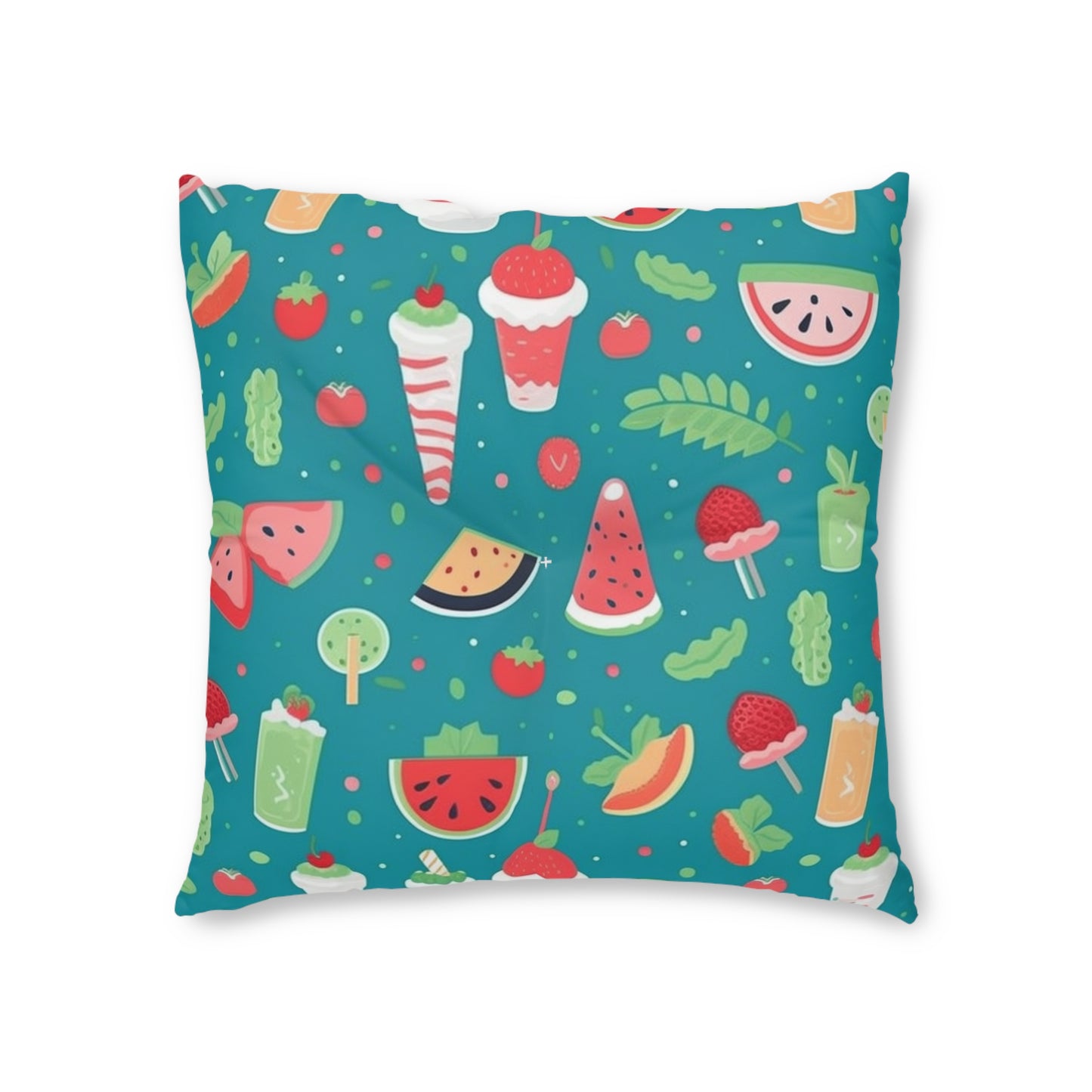 Quirky Summer Food Watermelon Ice Cream Cocktail Pattern Tufted Floor Pillow, Square