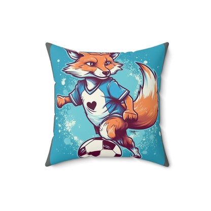 Fox Soccer Sport Athlete Cute Furry Animal Spun Polyester Square Pillow