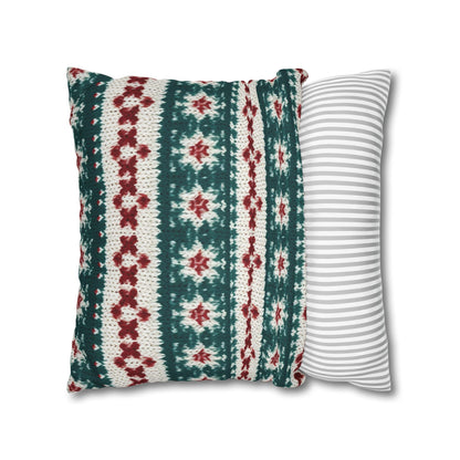 Christmas Knit Crochet Holiday, Festive Yuletide Pattern, Winter Season - Spun Polyester Square Pillow Case