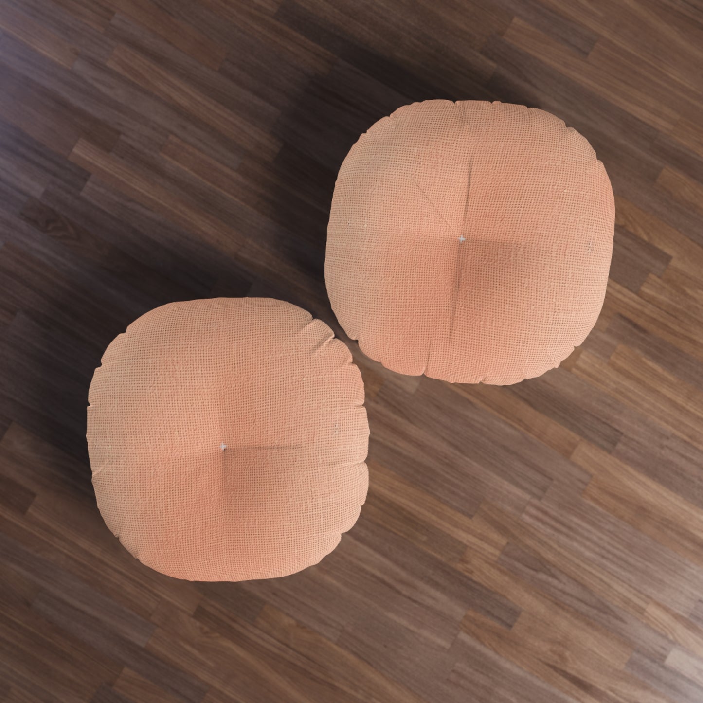 Soft Pink-Orange Peach: Denim-Inspired, Lush Fabric - Tufted Floor Pillow, Round