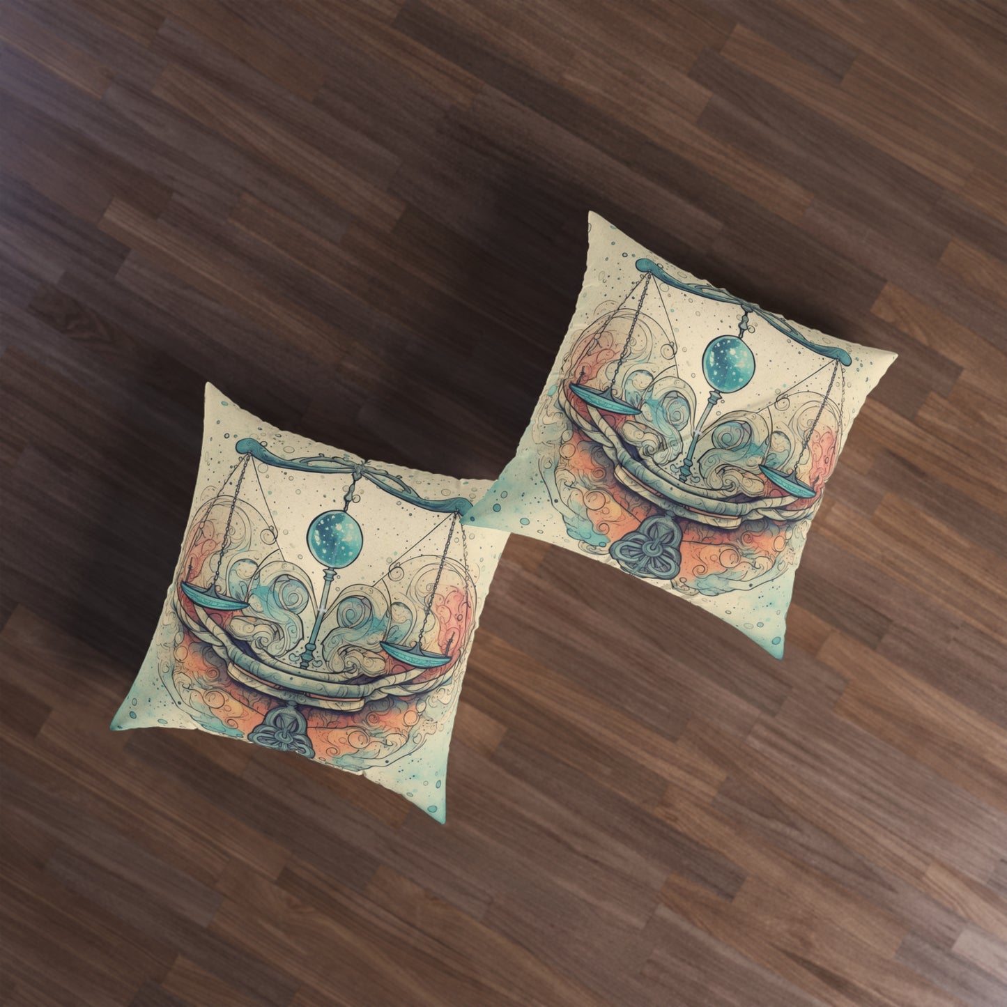 Libra Zodiac - Astrology Sign Street Art Equilibrium in Pastels - Tufted Floor Pillow, Square