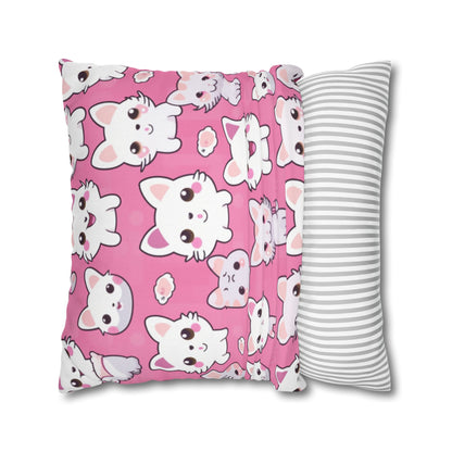 Adorable Cartoon-Style Anime Kitten, Cat, Kitty Pattern - Cute and Colorful - Spun Polyester Square Pillow Case