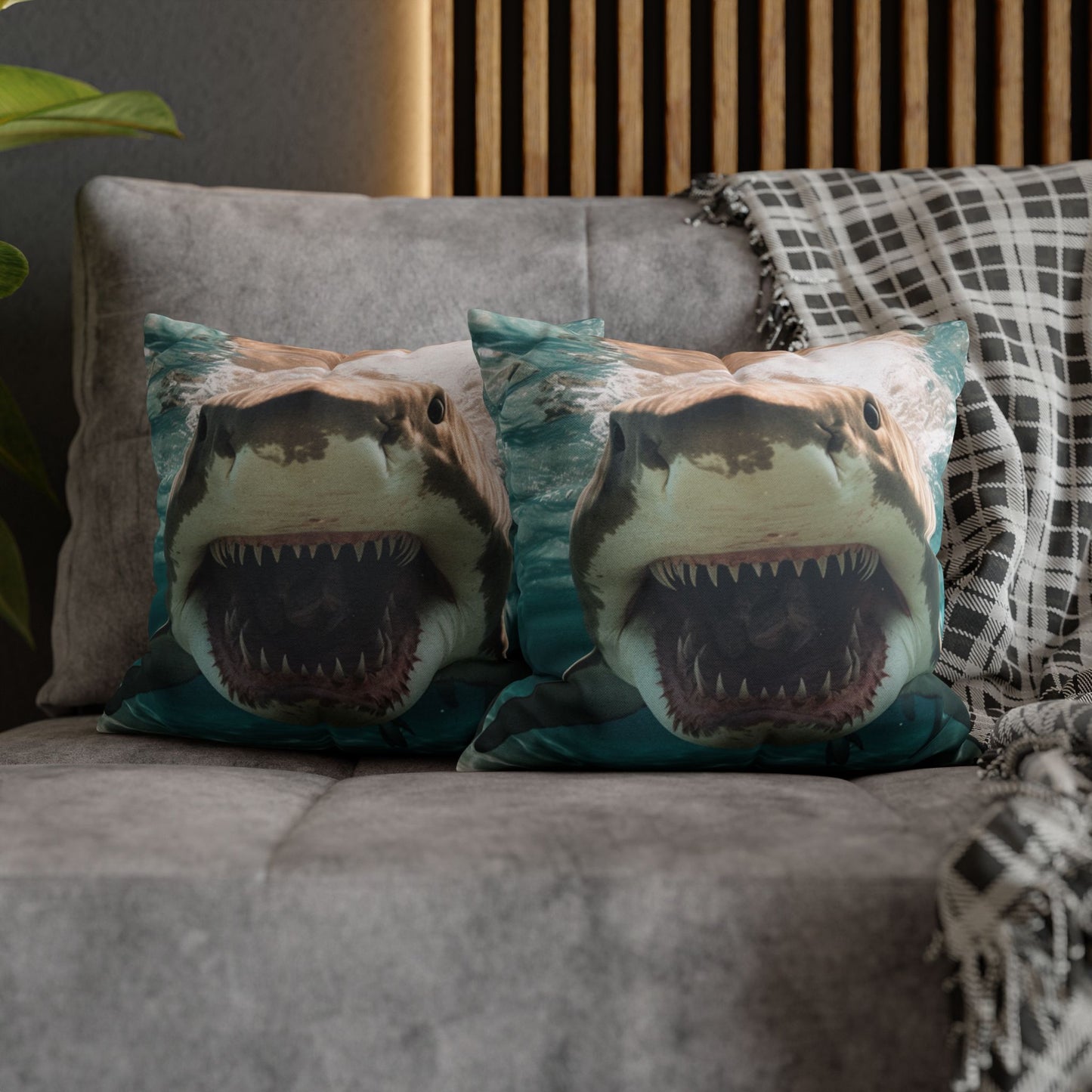 Bull Shark: River Monster Menace - Realistic Dark Water Predator - Spun Polyester Square Pillow Case