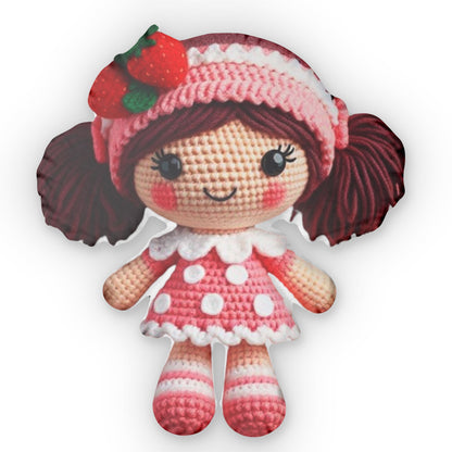 Doll: Strawberry Shortcake Girl | Amigurumi Knit Doll by American Greetings | Soft Plush Toy in Birthday Gift Box | Shaped Pillow