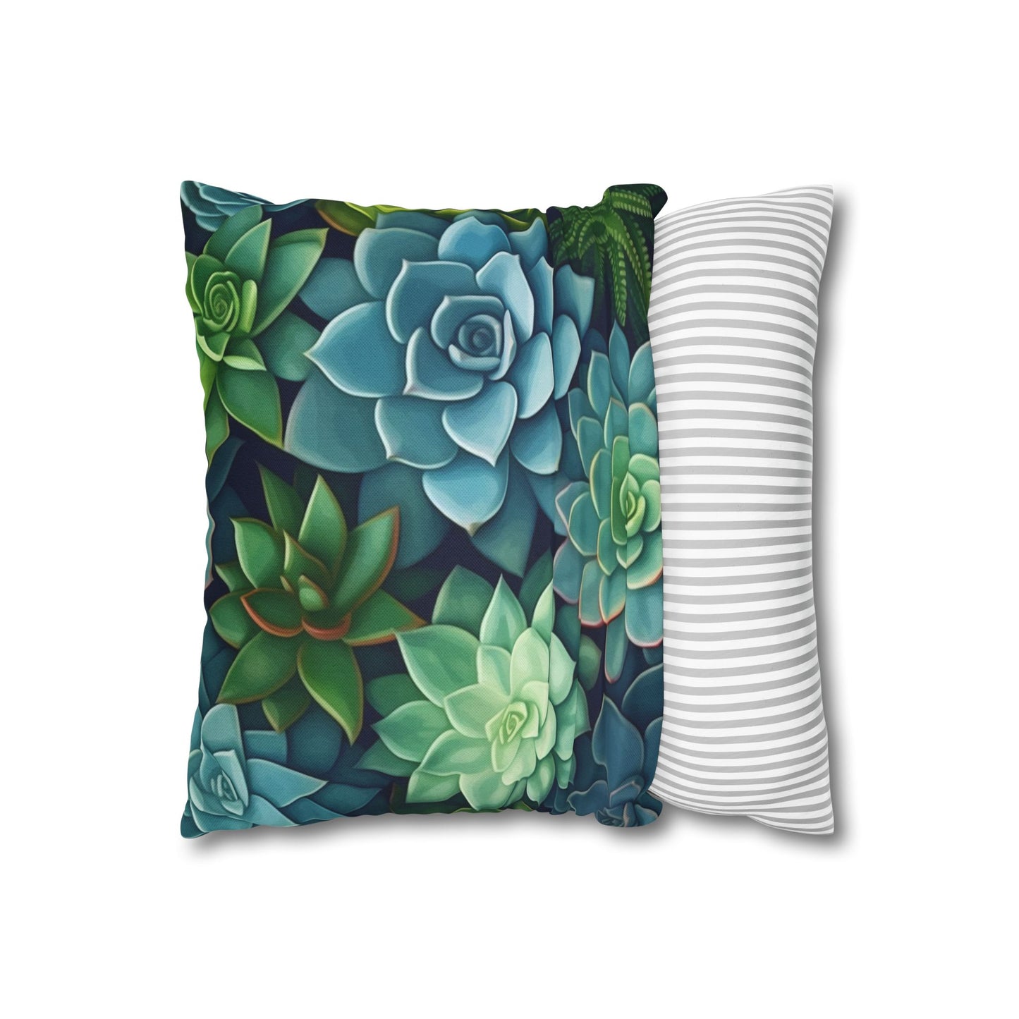 Minimalist Succulent Array - Vibrant Botanical Pattern Spun Polyester Square Pillow Case