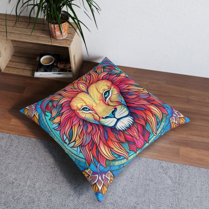 Astrological Leo - Cosmic Zodiac Constellation, Lion Symbol Art - Tufted Floor Pillow, Square