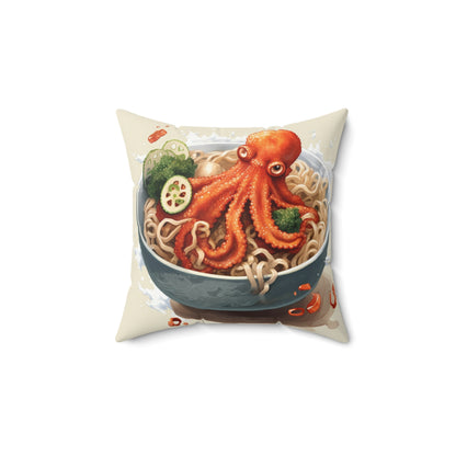 Ramen Octopus Bowl Anime Japanese Traditional Style - Spun Polyester Square Pillow