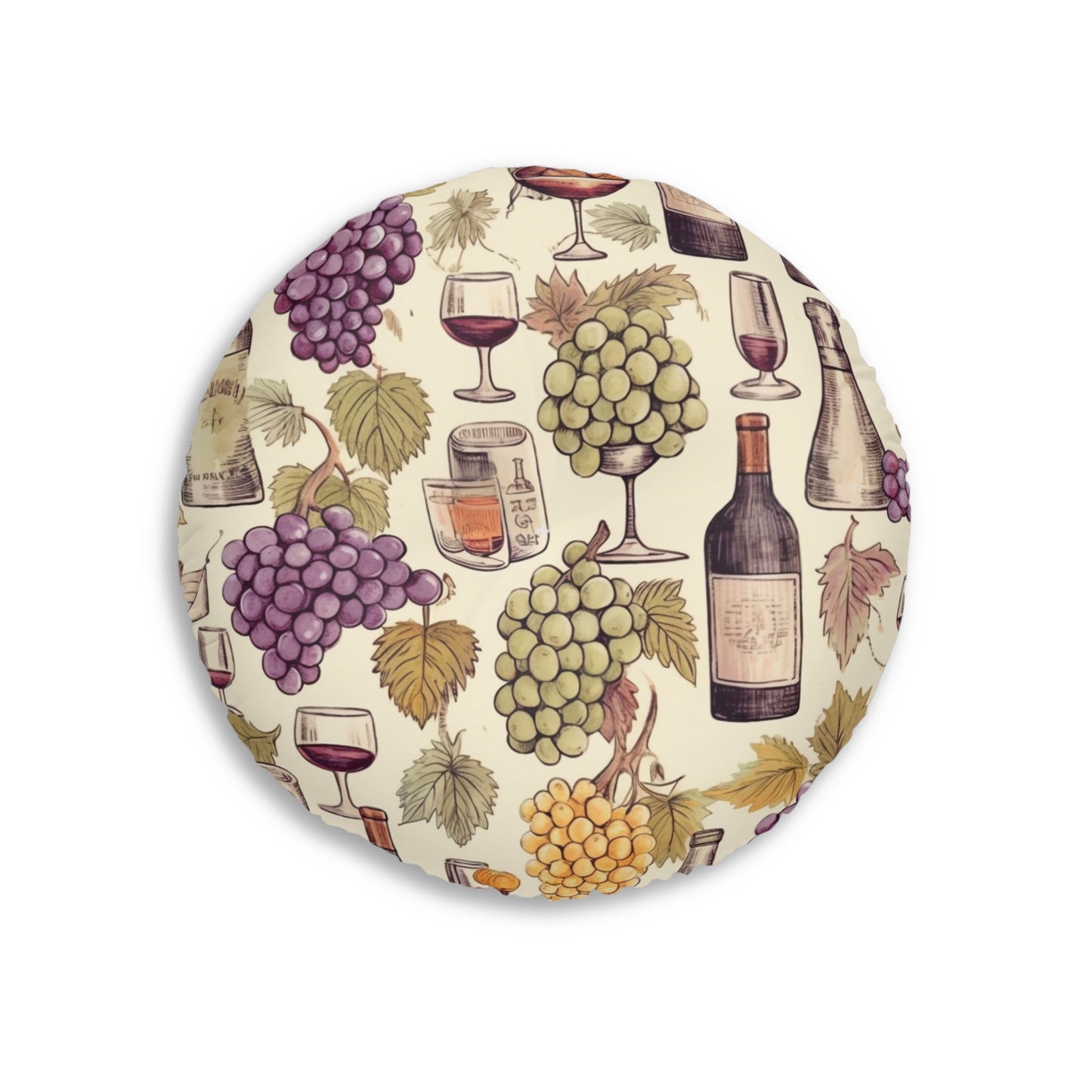 Wine Lovers Theme: Varieties of Wine, Grapes & Vineyards Design Tufted Floor Pillow, Round