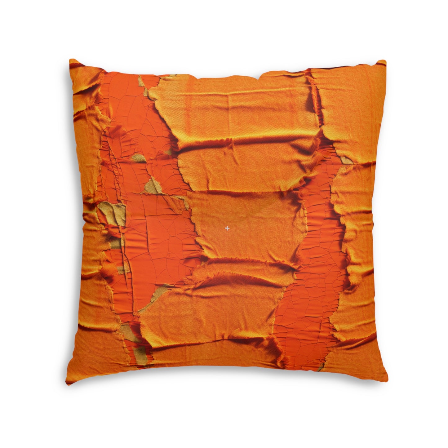 Fiery Citrus Orange: Edgy Distressed, Denim-Inspired Fabric - Tufted Floor Pillow, Square