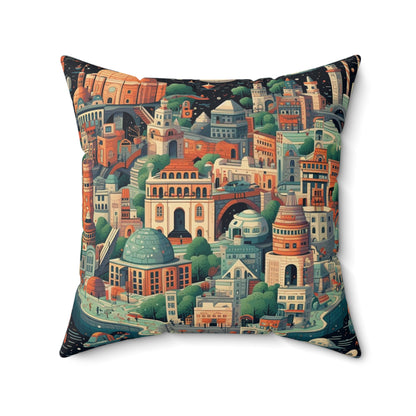 Galactic Metropolis Pattern, Sci-Fi Inspired - Spun Polyester Square Pillow