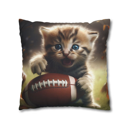 Football Kitten Touchdown: Tabby's Winning Play Sport Game - Spun Polyester Square Pillow Case