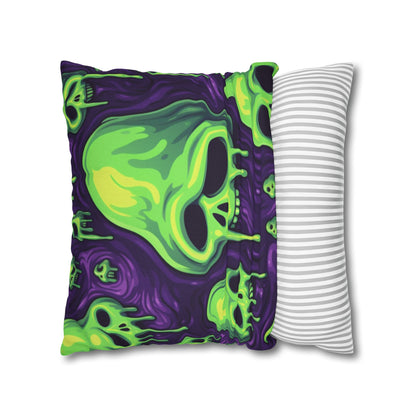 Halloween Slime Skull Green Skeletons Scary Horror Pattern - Spun Polyester Square Pillow Case