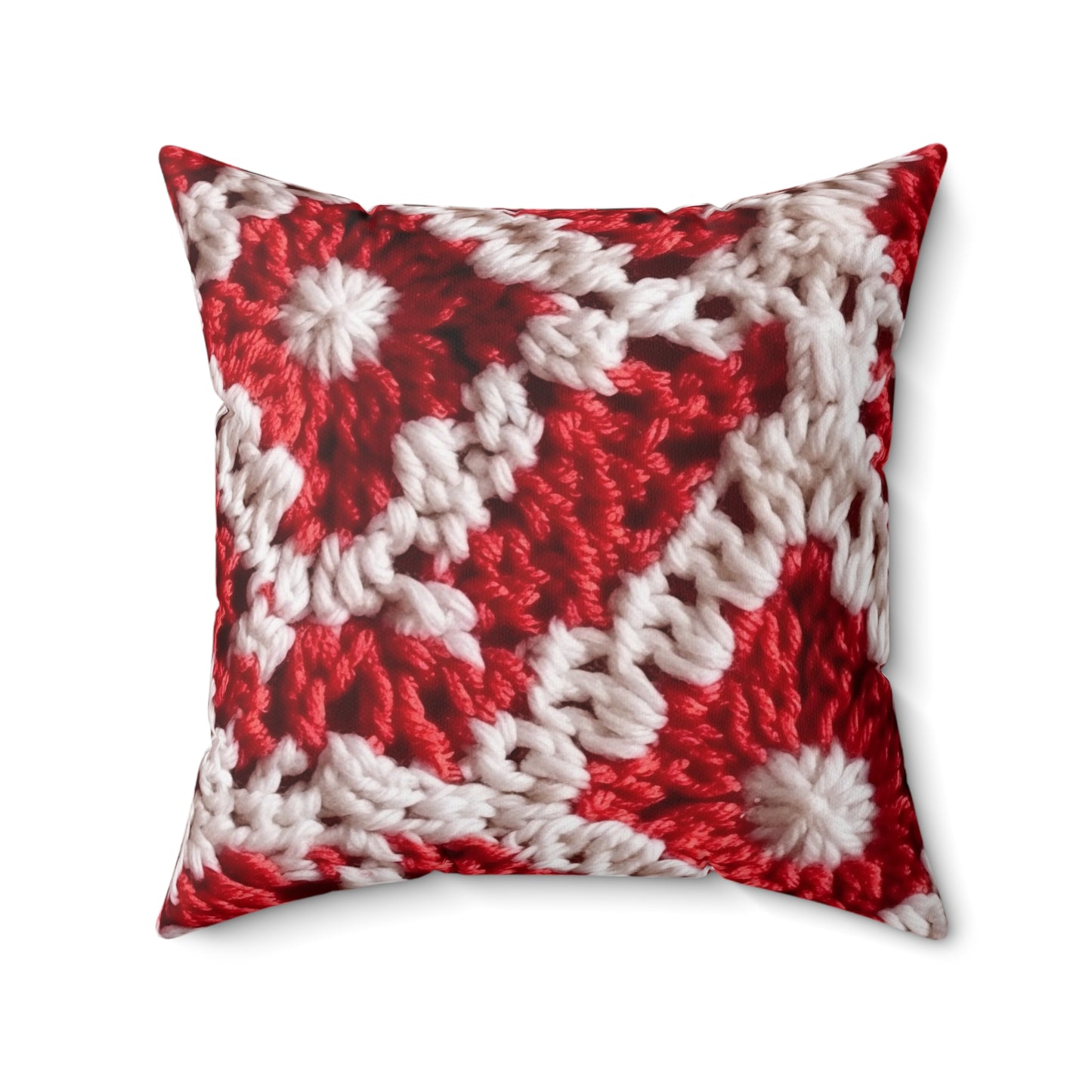 Warm Winter Red & White Crochet Knit: Cinematic Chic Texture Design - Spun Polyester Square Pillow