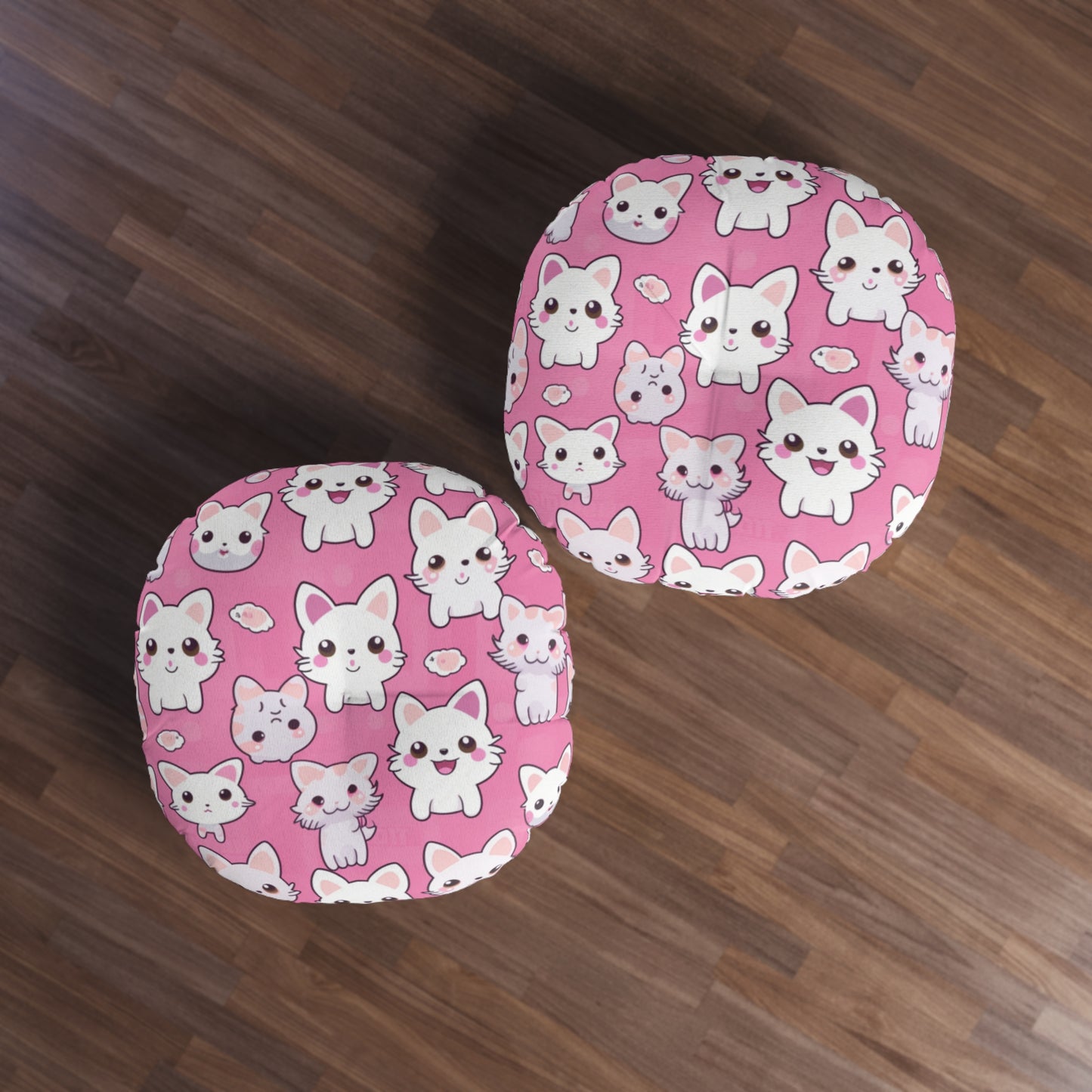 Adorable Cartoon-Style Anime Kitten, Cat, Kitty Pattern - Cute and Colorful - Tufted Floor Pillow, Round