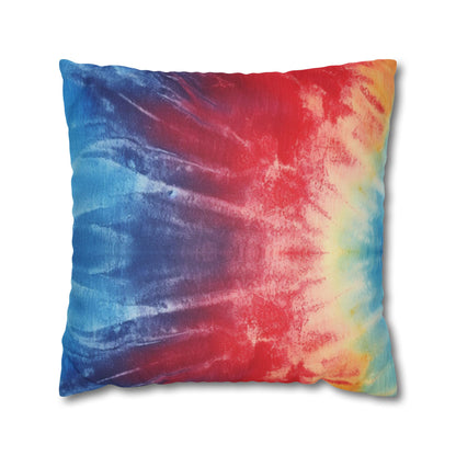 Rainbow Tie-Dye Denim: Vibrant Multi-Color, Fabric Design Spectacle - Spun Polyester Square Pillow Case