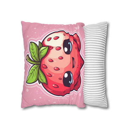 Kawaii Strawberry Adventure - Anime Classic Traditional Japanese Fruit - Otaku Artwork - Spun Polyester Square Pillow Case