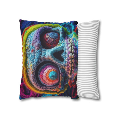 Crochet Skull Halloween Scary Horror Design - Spun Polyester Square Pillow Case