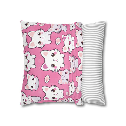 Adorable Cartoon-Style Anime Kitten, Cat, Kitty Pattern - Cute and Colorful - Spun Polyester Square Pillow Case