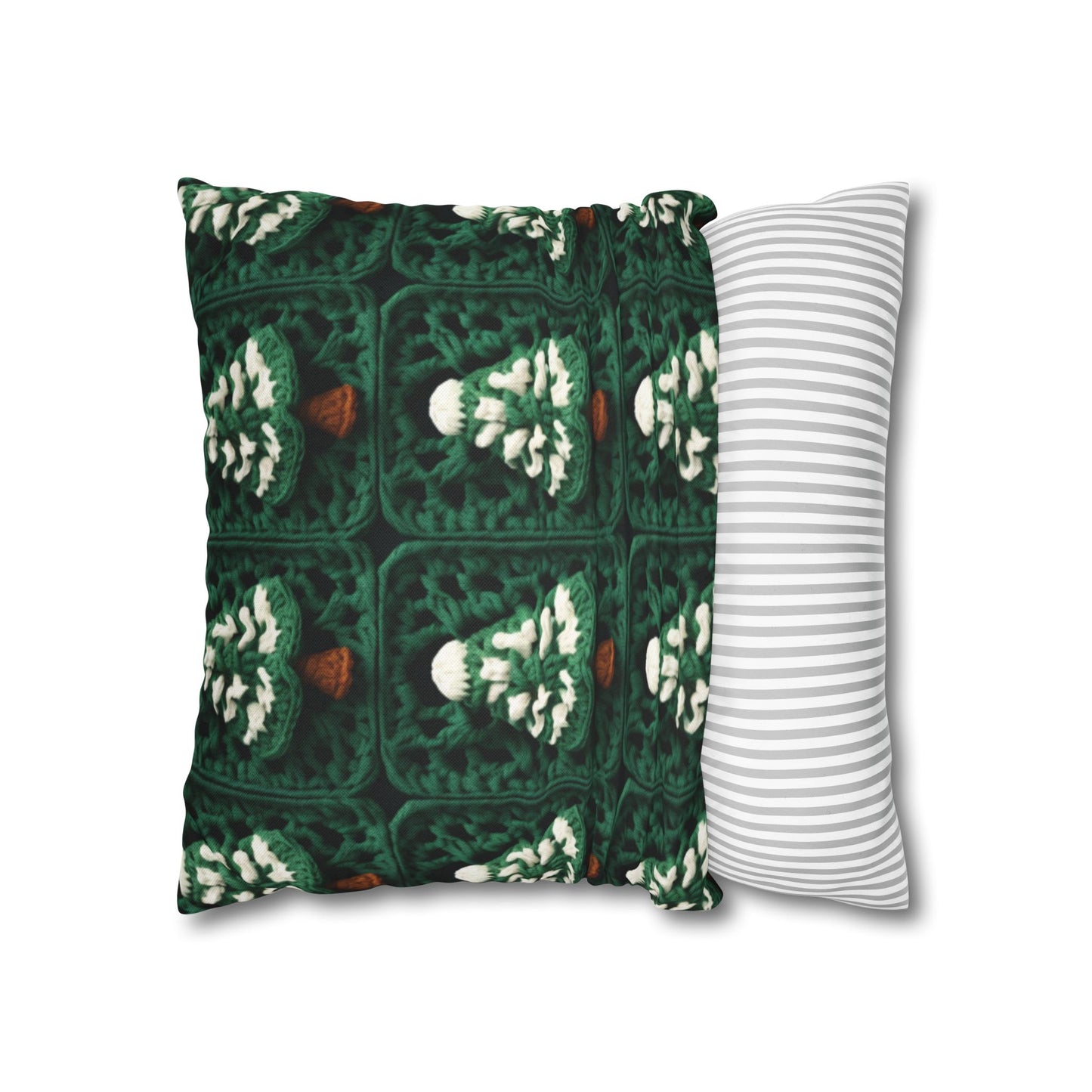 Evergreen Christmas Trees Crochet, Festive Pine Tree Holiday Craft, Yuletide Forest, Winter - Spun Polyester Square Pillow Case