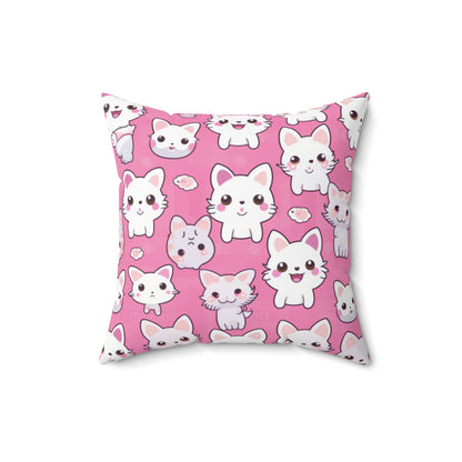 Adorable Cartoon-Style Anime Kitten, Cat, Kitty Pattern - Cute and Colorful - Spun Polyester Square Pillow