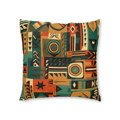 Earthy Tones Geometric Tribal-Inspired Pattern Design Tufted Floor Pillow, Square