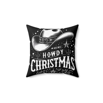 Western Winter Greetings - Christmas Starlit Night & Desert Silhouettes Holiday Cheer - Spun Polyester Square Pillow