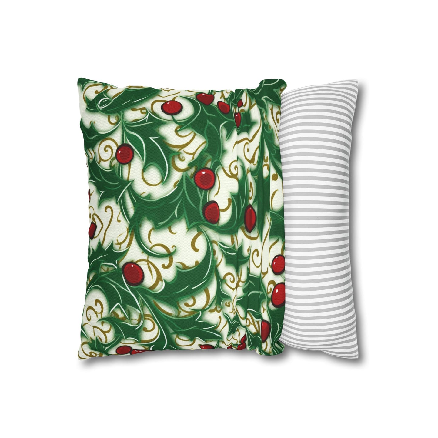 Holiday Elegance: Christmas Holly Swirls Design - Spun Polyester Square Pillow Case