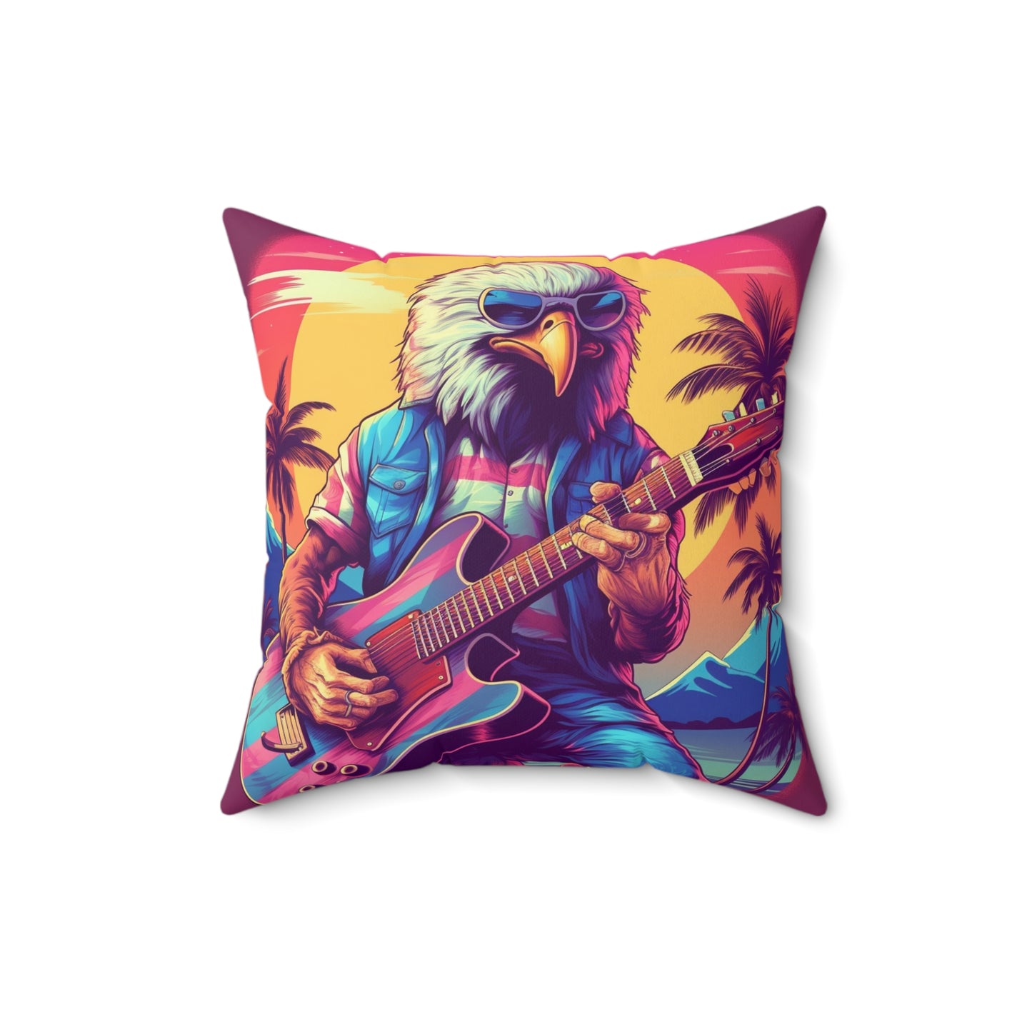 Patriotic Bald Eagle Guitarist USA Band Design Spun Polyester Square Pillow