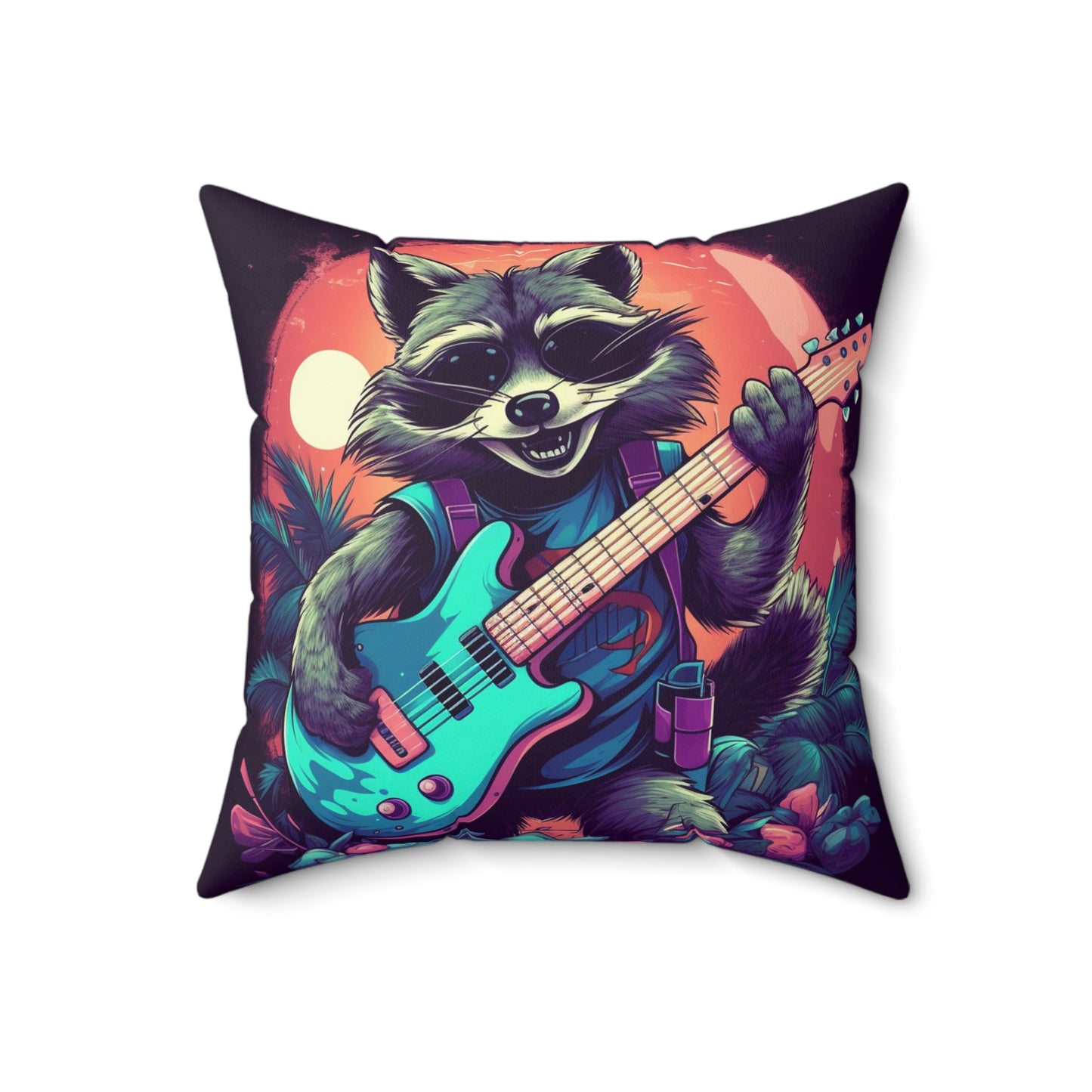 Furry Raccoon Guitarist: Animal Musician Rock Star Spun Polyester Square Pillow