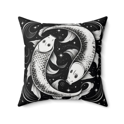 Pisces Zodiac, Fish Symbol Design, Water Element, Spun Polyester Square Pillow